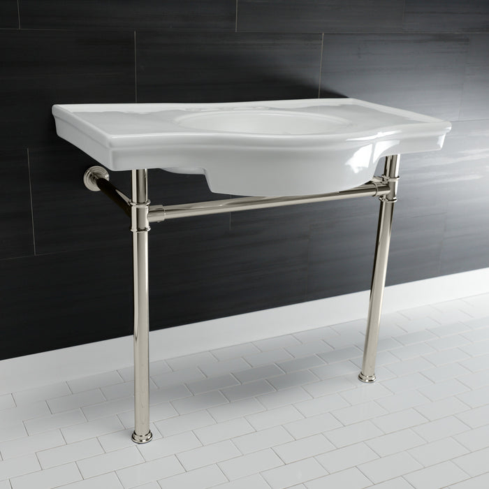 Kingston Tulare VPB1376ST - Templeton 37-Inch Ceramic Console Sink with Stainless Steel Legs (8-Inch, 3-Hole), White/Polished Nickel