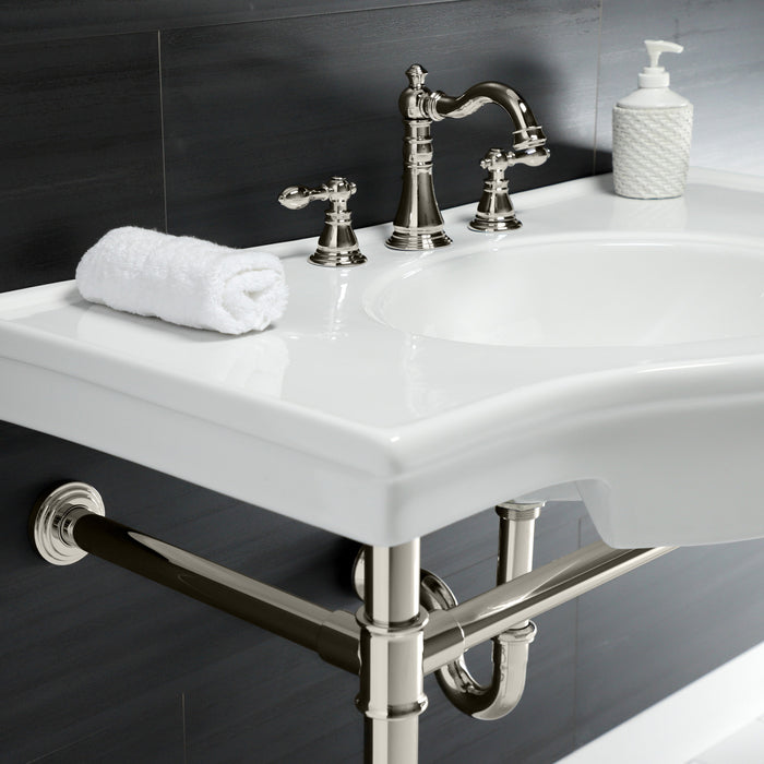 Kingston Tulare VPB1376ST - Templeton 37-Inch Ceramic Console Sink with Stainless Steel Legs (8-Inch, 3-Hole), White/Polished Nickel