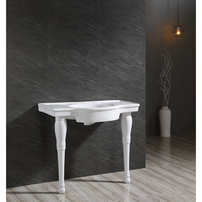 Kingston Heirloom VPB1378 - Templeton 37-Inch Ceramic Console Sink with Legs (8-Inch, 3-Hole), White