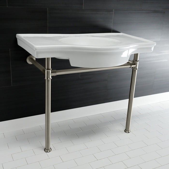 Kingston Tulare VPB1378ST - Templeton 37-Inch Ceramic Console Sink with Stainless Steel Legs (8-Inch, 3-Hole), White/Brushed Nickel