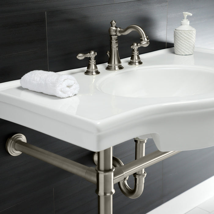 Kingston Tulare VPB1378ST - Templeton 37-Inch Ceramic Console Sink with Stainless Steel Legs (8-Inch, 3-Hole), White/Brushed Nickel
