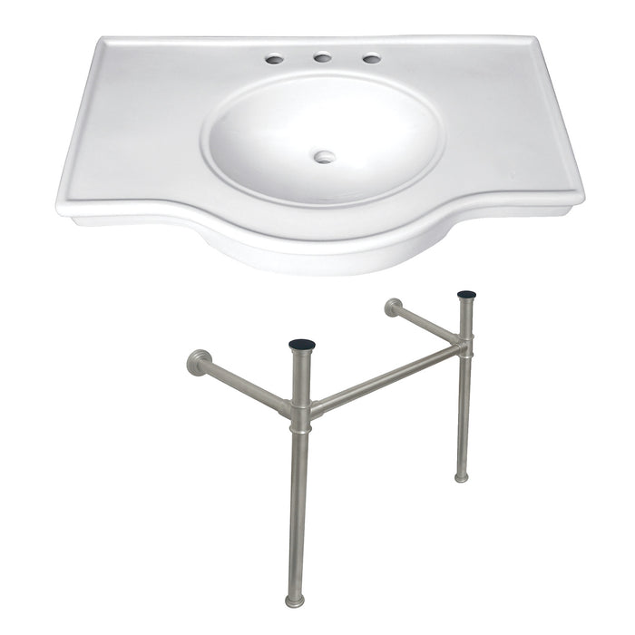 Kingston Tulare VPB1378ST - Templeton 37-Inch Ceramic Console Sink with Stainless Steel Legs (8-Inch, 3-Hole), White/Brushed Nickel