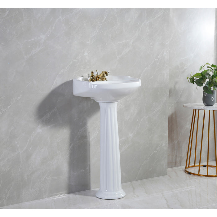 Kingston Heirloom VPB2034 - Stuart 20-Inch Ceramic Pedestal Sink (4-Inch, 3 Hole), Glossy White