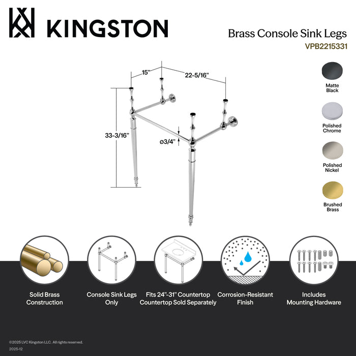 Kingston Heirloom VPB2215330 - Edwardian Brass Console Sink Legs, Matte Black