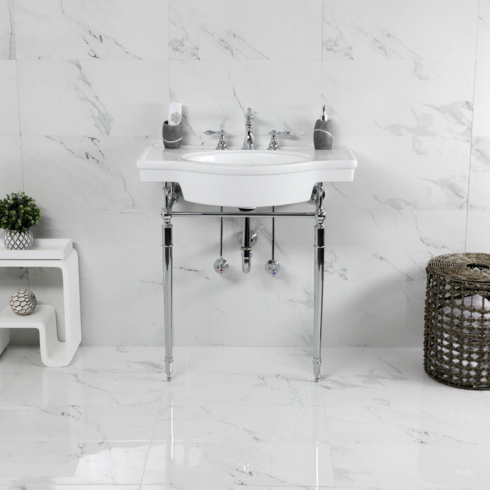 Kingston Heirloom VPB2215331ST - Edwardian 31-Inch Ceramic Console Sink with Brass Legs (8-Inch, 3-Hole), White/Chrome