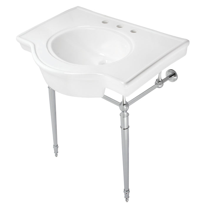 Kingston Heirloom VPB2215331ST - Edwardian 31-Inch Ceramic Console Sink with Brass Legs (8-Inch, 3-Hole), White/Chrome