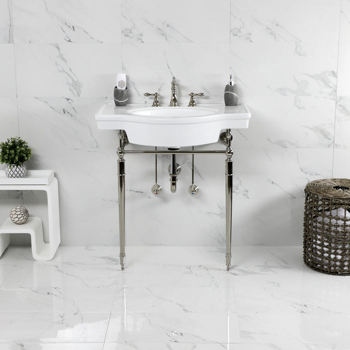 Edwardian VPB2215336ST 31-Inch Ceramic Console Sink with Brass Legs (8-Inch, 3-Hole), White/Polished Nickel