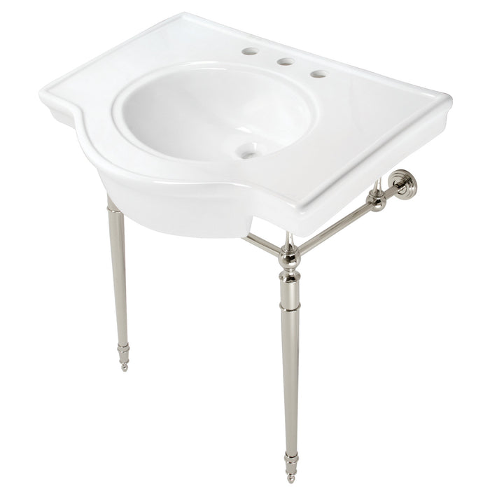 Edwardian VPB2215336ST 31-Inch Ceramic Console Sink with Brass Legs (8-Inch, 3-Hole), White/Polished Nickel