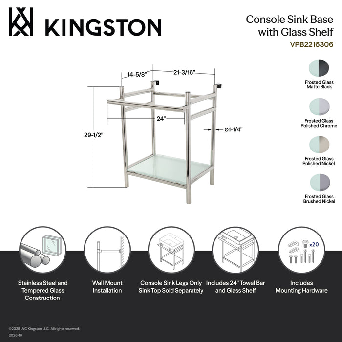 Kingston Sona VPB2216301 - Fauceture Stainless Steel Console Sink Base with Glass Shelf, Frosted Glass/Polished Chrome