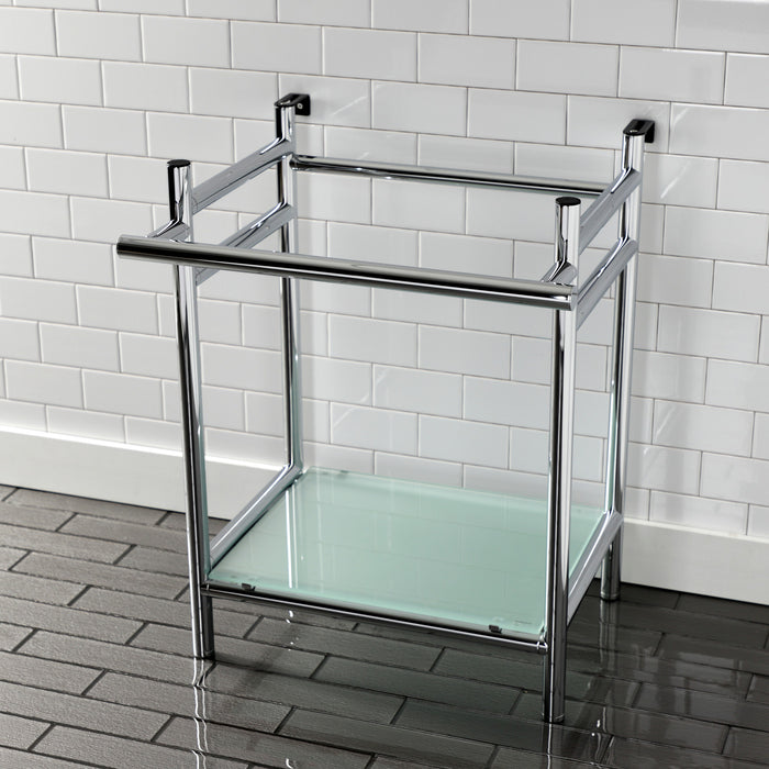 Kingston Sona VPB2216301 - Fauceture Stainless Steel Console Sink Base with Glass Shelf, Frosted Glass/Polished Chrome
