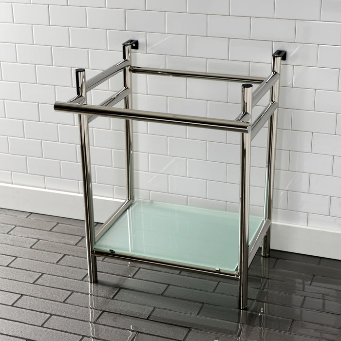 Kingston Sona VPB2216306 - Fauceture Stainless Steel Console Sink Base with Glass Shelf, Frosted Glass/Polished Nickel