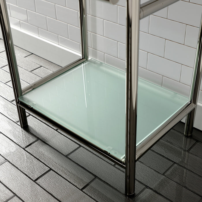 Kingston Sona VPB2216306 - Fauceture Stainless Steel Console Sink Base with Glass Shelf, Frosted Glass/Polished Nickel