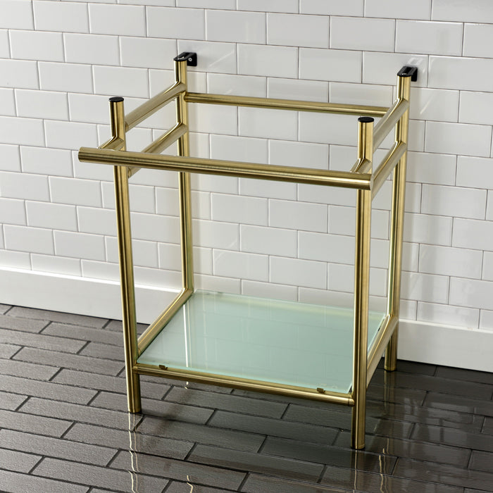 Kingston Sona VPB2216307 - Fauceture Stainless Steel Console Sink Base with Glass Shelf, Frosted Glass/Brushed Brass