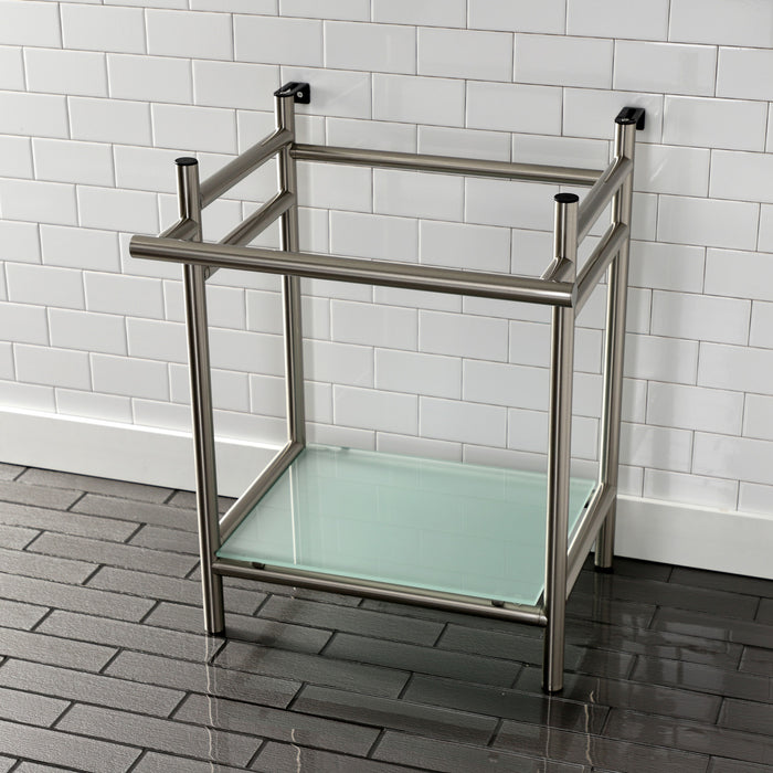 Kingston Sona VPB2216308 - Fauceture Stainless Steel Console Sink Base with Glass Shelf, Frosted Glass/Brushed Nickel