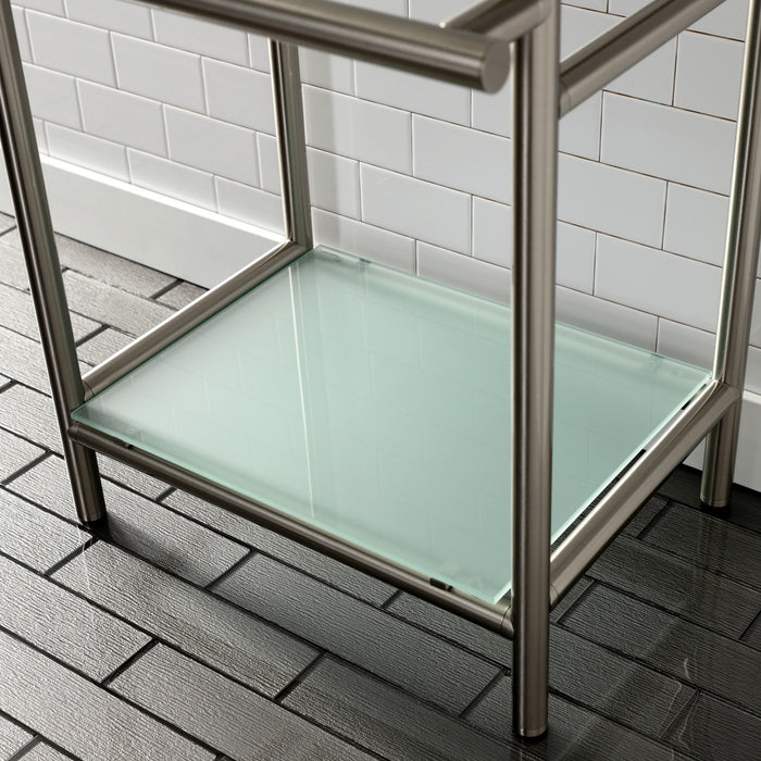 Kingston Sona VPB2216308 - Fauceture Stainless Steel Console Sink Base with Glass Shelf, Frosted Glass/Brushed Nickel