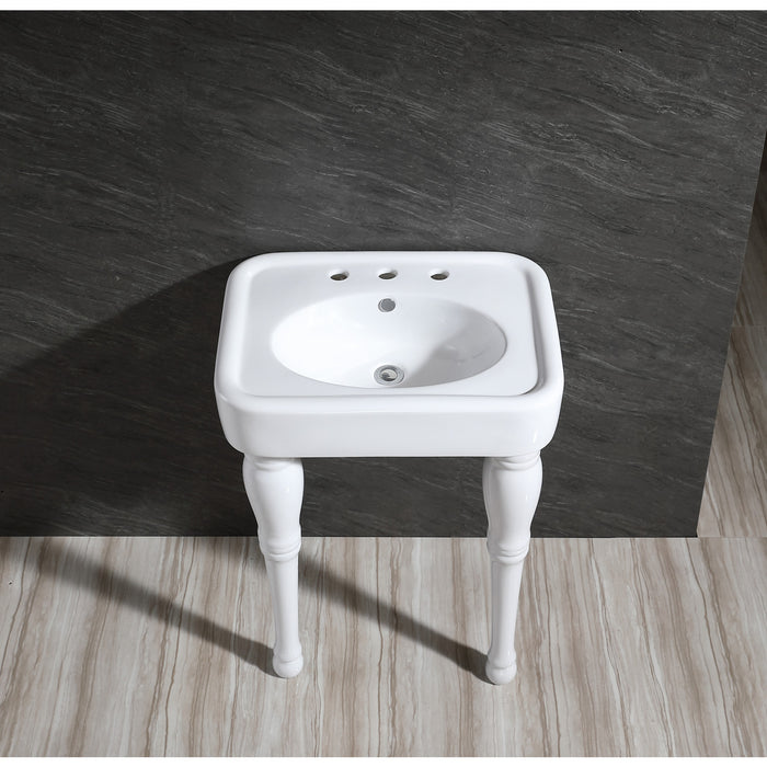 Derrah VPB2268P 26-Inch Ceramic Console Sink with Ceramic Legs (8-Inch, 3-Hole), White