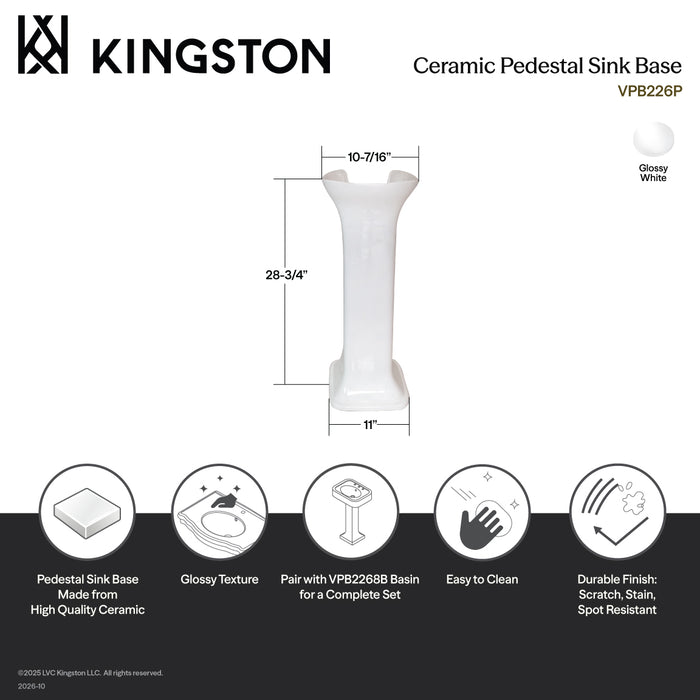 Kingston Heirloom VPB226P - Robert Ceramic Pedestal Sink Base (VPB2268), White
