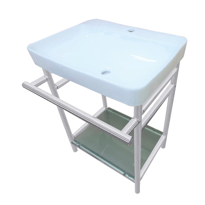 Kingston Sona VPB23181 - Sheridan 23-Inch Ceramic Console Sink with Stainless Steel Legs and Glass Shelf (1-Hole), White/Polished Chrome