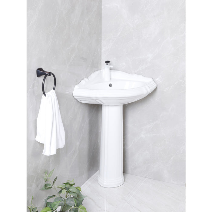 Kingston Heirloom VPB2710 - Venus 27-Inch Ceramic Corner Pedestal Sink (Single Hole), Glossy White