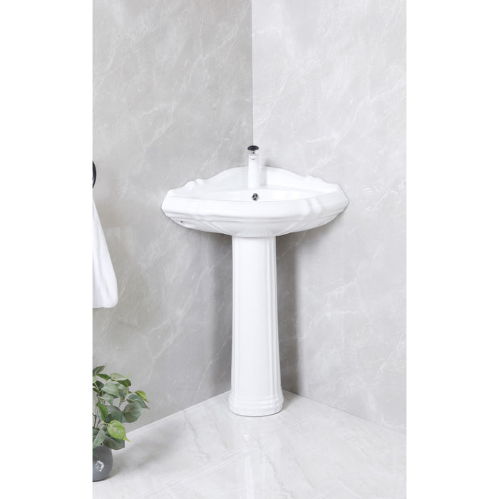 Kingston Heirloom VPB2710 - Venus 27-Inch Ceramic Corner Pedestal Sink (Single Hole), Glossy White