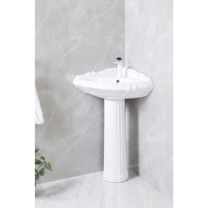 Kingston Heirloom VPB2710 - Venus 27-Inch Ceramic Corner Pedestal Sink (Single Hole), Glossy White