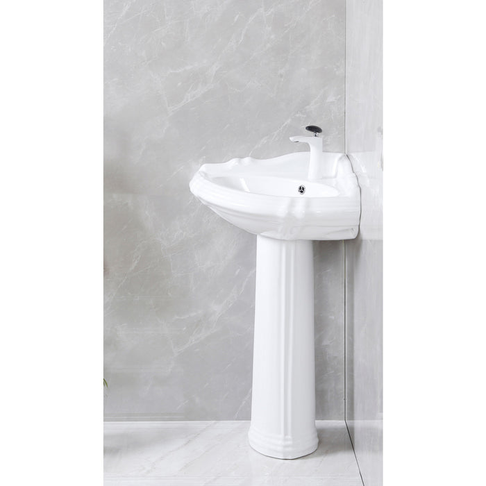 Kingston Heirloom VPB2710 - Venus 27-Inch Ceramic Corner Pedestal Sink (Single Hole), Glossy White