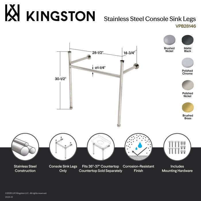 Kingston Sona VPB28146 - Hartford Stainless Steel Console Sink Legs, Polished Nickel