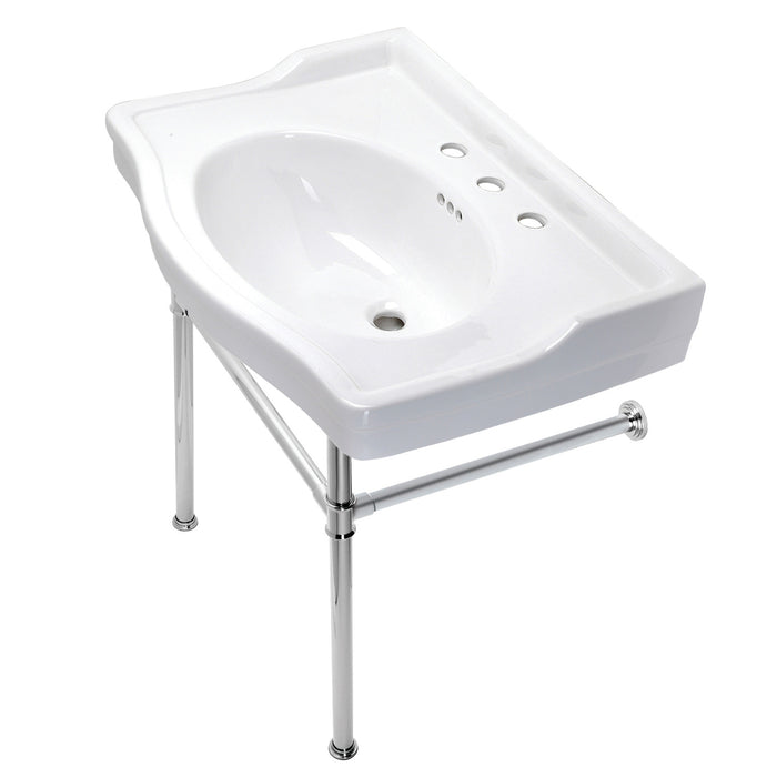 Kingston Heirloom VPB33081ST - Victorian 30-Inch Ceramic Console Sink with Stainless Steel Legs (8-Inch, 3-Hole), White/Polished Chrome