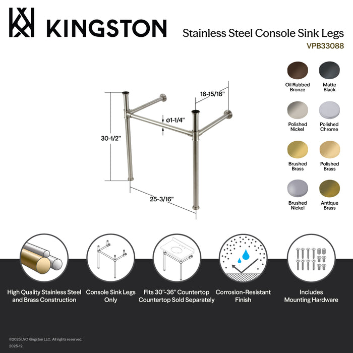 Kingston Tulare VPB33087 - Fauceture Stainless Steel Console Sink Legs, Brushed Brass