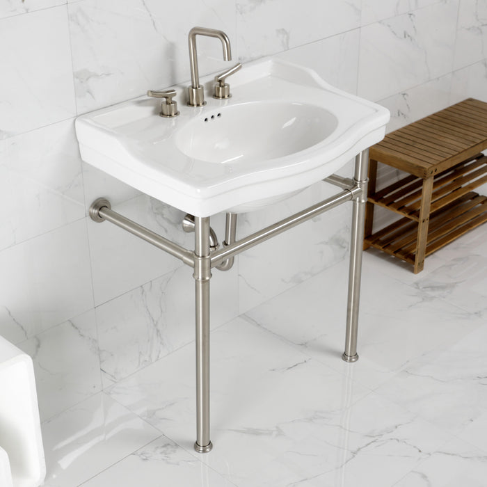 Victorian VPB33088ST 30-Inch Ceramic Console Sink with Stainless Steel Legs (8-Inch, 3-Hole), White/Brushed Nickel