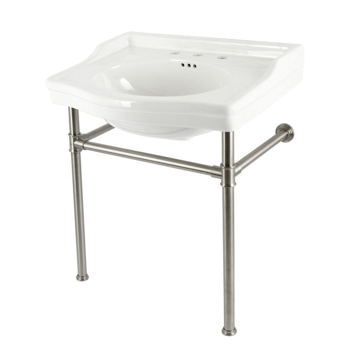 Victorian VPB33088ST 30-Inch Ceramic Console Sink with Stainless Steel Legs (8-Inch, 3-Hole), White/Brushed Nickel