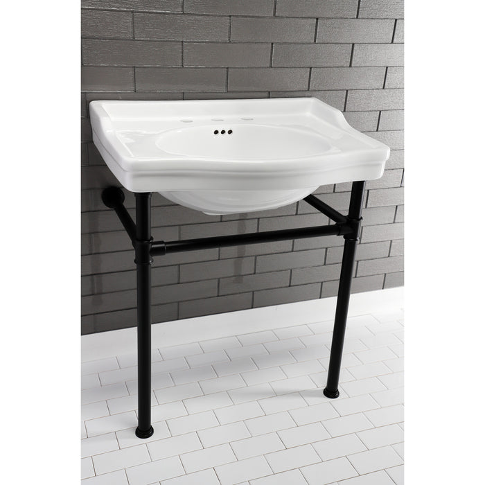 Kingston Victorian VPB3308B 30-Inch Ceramic Console Sink (8-Inch, 3-Hole), White