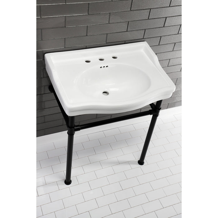 Kingston Victorian VPB3308B 30-Inch Ceramic Console Sink (8-Inch, 3-Hole), White