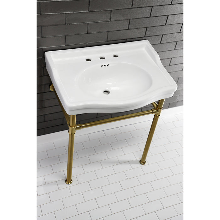 Kingston Victorian VPB3308B 30-Inch Ceramic Console Sink (8-Inch, 3-Hole), White