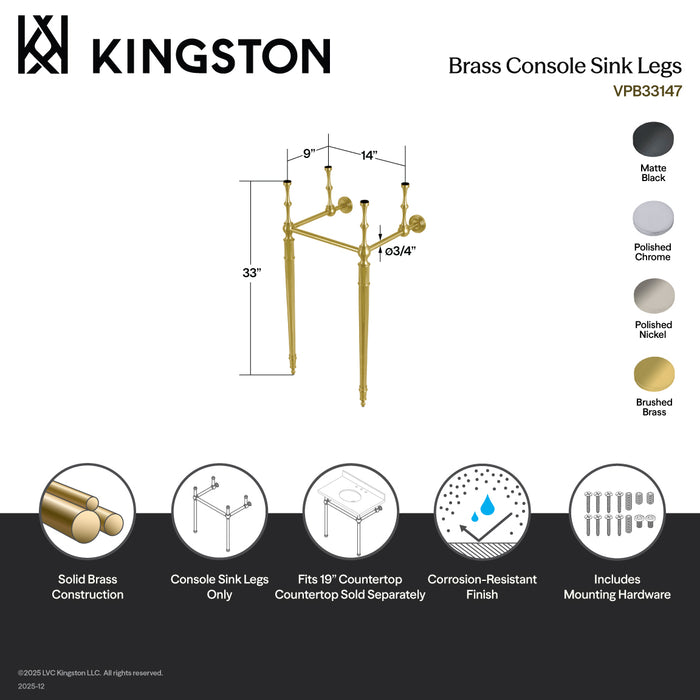 Kingston Heirloom VPB33146 - Fauceture Brass Console Sink Legs, Polished Nickel