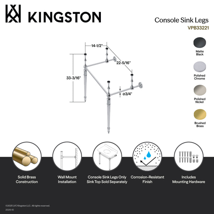 Kingston Heirloom VPB33221 - Edwardian Brass Console Sink Legs, Polished Chrome