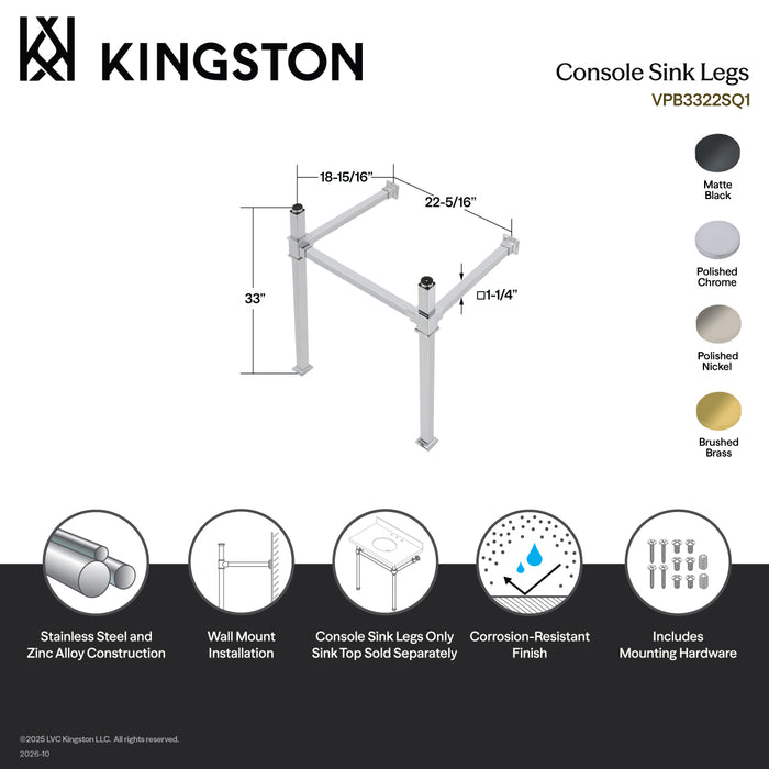 Kingston Sona VPB3322SQ7 - Fauceture Stainless Steel Console Sink Legs, Brushed Brass