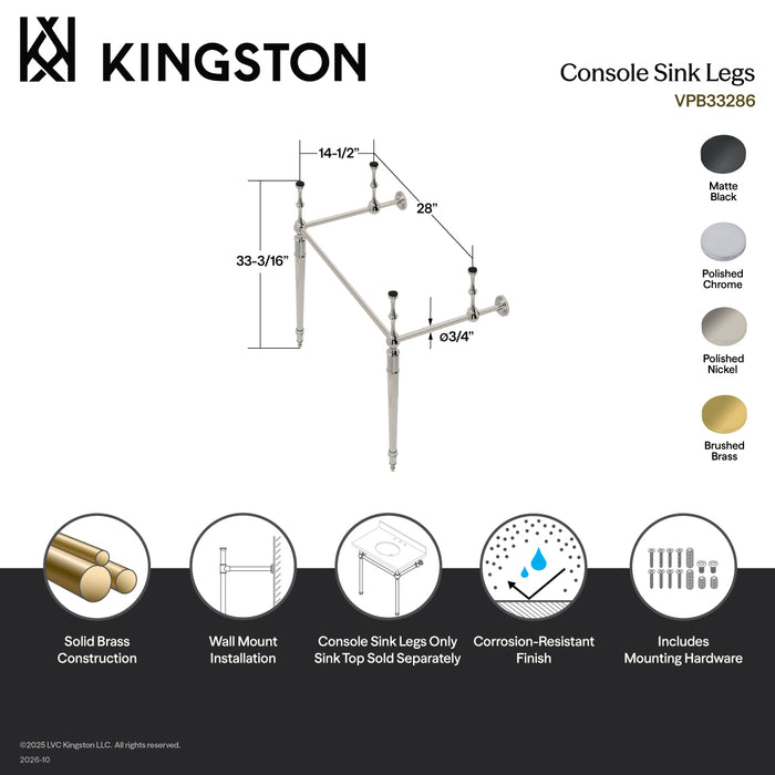 Kingston Heirloom VPB33286 - Edwardian Brass Console Sink Legs, Polished Nickel