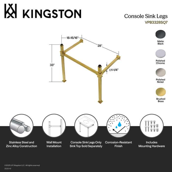 Kingston Sona VPB3328SQ1 - Fauceture Stainless Steel Console Sink Legs, Polished Chrome