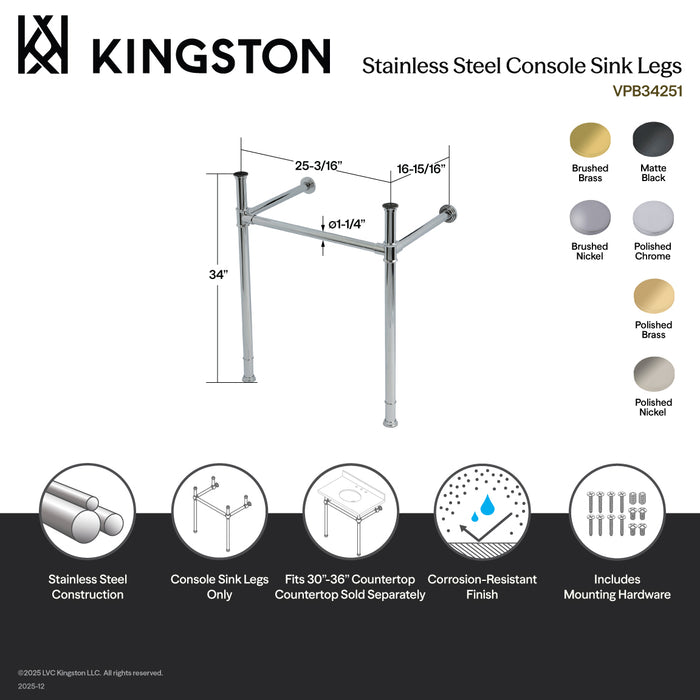 Kingston Tulare VPB34257 - Imperial Stainless Steel Console Sink Legs, Brushed Brass