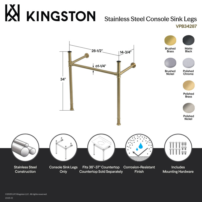 Kingston Tulare VPB34286 - Fauceture Stainless Steel Console Sink Legs, Polished Nickel
