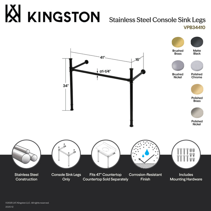 Kingston Tulare VPB34410 - Fauceture Stainless Steel Console Sink Legs, Matte Black