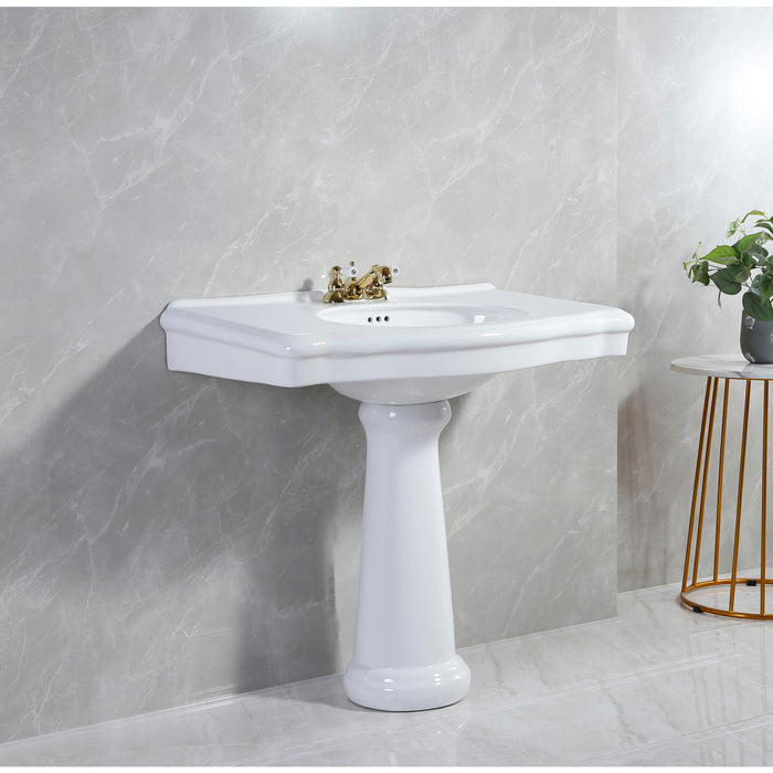 Kingston Heirloom VPB3534 - Sovereign 35-Inch Ceramic Pedestal Sink (4-Inch, 3-Hole), Glossy White