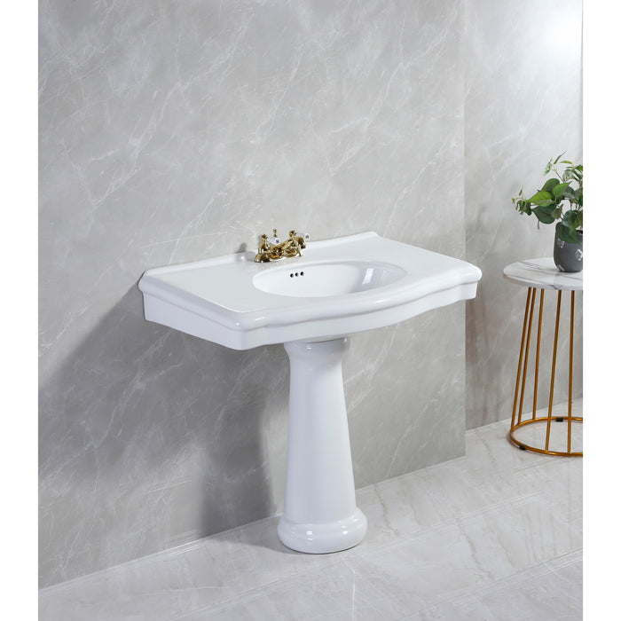 Kingston Heirloom VPB3534 - Sovereign 35-Inch Ceramic Pedestal Sink (4-Inch, 3-Hole), Glossy White
