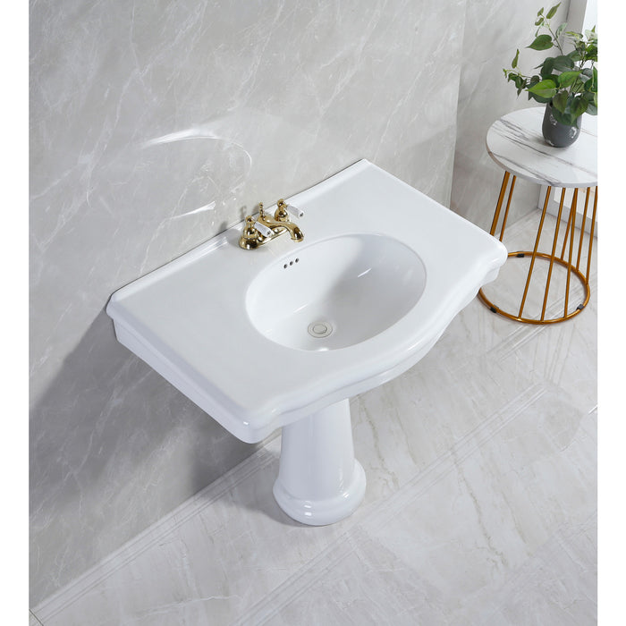 Sovereign VPB3534 35-Inch Ceramic Pedestal Sink (4-Inch, 3-Hole), Glossy White
