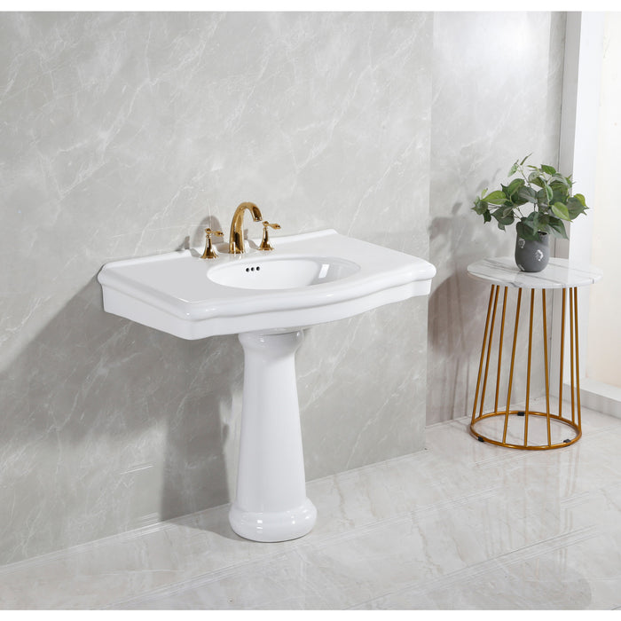 Sovereign VPB3538 35-Inch Ceramic Pedestal Sink (8-Inch, 3-Hole), Glossy White