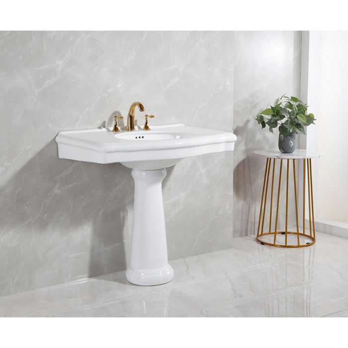 Sovereign VPB3538 35-Inch Ceramic Pedestal Sink (8-Inch, 3-Hole), Glossy White