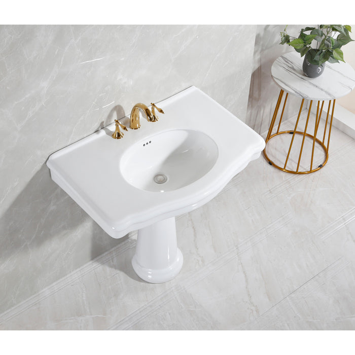 Kingston Heirloom VPB3538 - Sovereign 35-Inch Ceramic Pedestal Sink (8-Inch, 3-Hole), Glossy White