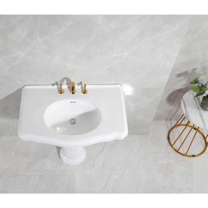 Sovereign VPB3538 35-Inch Ceramic Pedestal Sink (8-Inch, 3-Hole), Glossy White