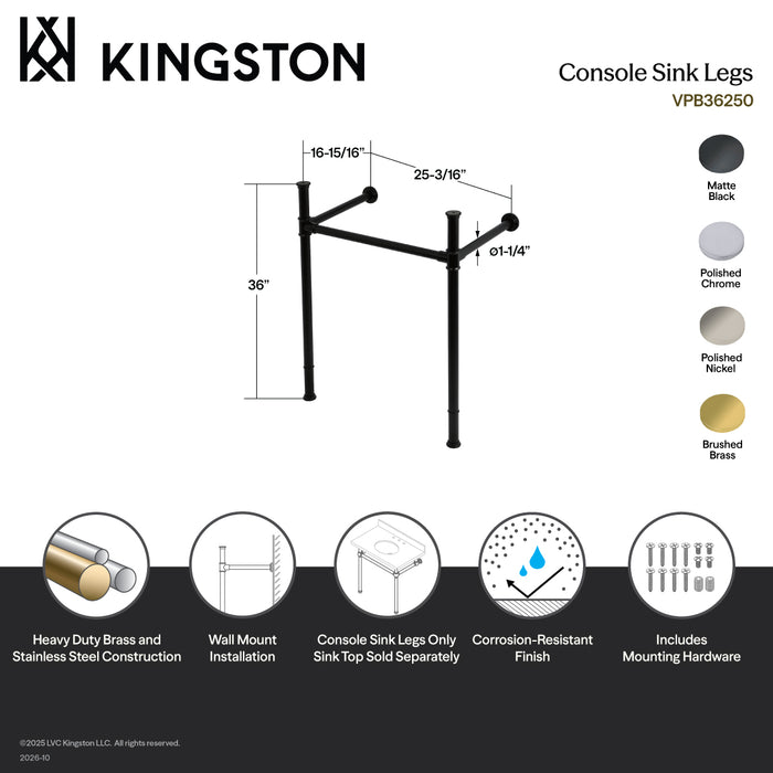 Kingston Tulare VPB36251 - Imperial Stainless Steel Console Sink Legs, Polished Chrome